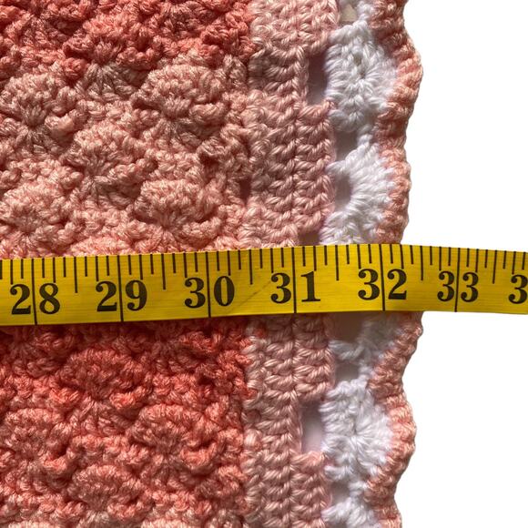 Crochet or Knit Baby Blanket Pink Peach Tones Scalloped Edge Sweet Handmade - Picture 5 of 8